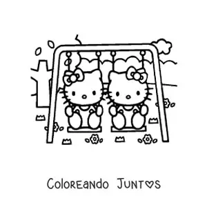 Imagen para colorear de Hello Kitty sentada junto a su hermana en un columpio