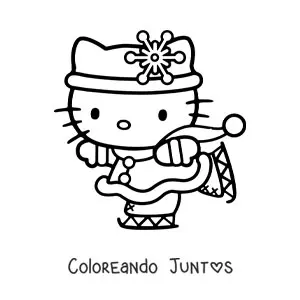 Imagen para colorear de Hello Kitty patinando sobre hielo con un adorno de copo de nieve