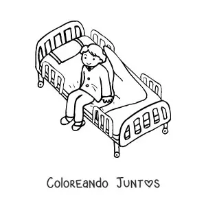 Imagen para colorear de un paciente sentado en una cama de hospital destendida