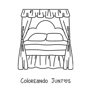 Imagen para colorear de una cama antigua con dosel y dos almohadas