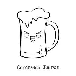 Imagen para colorear de un vaso animado feliz lleno con cerveza
