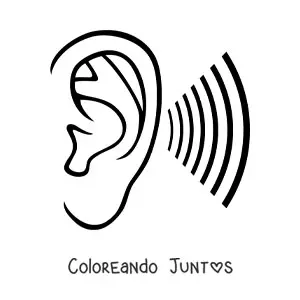 Imagen para colorear de un oído junto a ondas de sonido