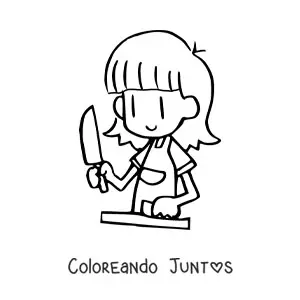 Imagen para colorear de una niña cortando una zanahoria para preparar una ensalada