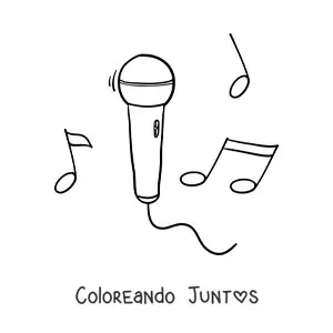Imagen para colorear de un micrófono con notas musicales de fondo