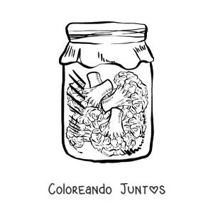 Imagen para colorear de trozos de brócoli en un frasco de vidrio realista