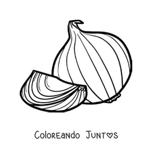 Imagen para colorear de una cebolla cabezona completa y un trozo