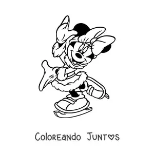 Imagen para colorear de Minnie vestida de invierno patinando en Navidad