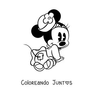 Imagen para colorear de Minnie bebé con sombrero con flor