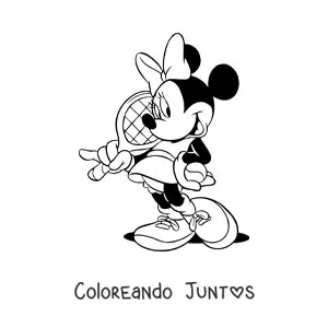 Imagen para colorear de Minnie vestida de tenista con una raqueta