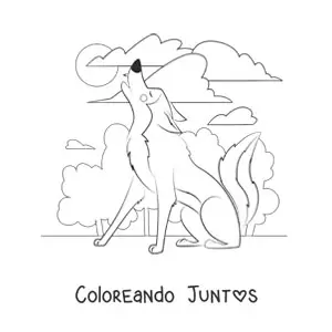 Imagen para colorear de un lobo animado aullando a la luna