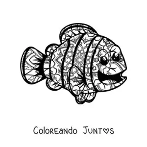 Imagen para colorear de un mandala de pez kawaii