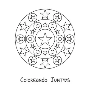 Imagen para colorear de un mandala fácil con estrellas