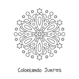 Imagen para colorear de un mandala fácil con estrellas
