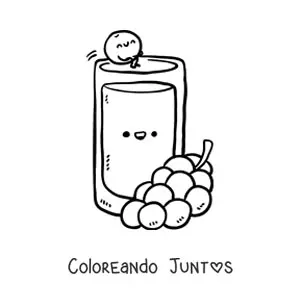 Imagen para colorear de un vaso con jugo de uva y uvas kawaii