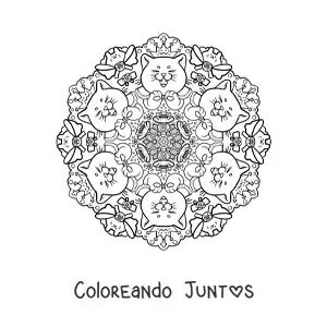 Imagen para colorear de mandala de gatos para niños de primaria