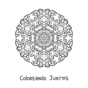 Imagen para colorear de mandala de conejos para niños de primaria