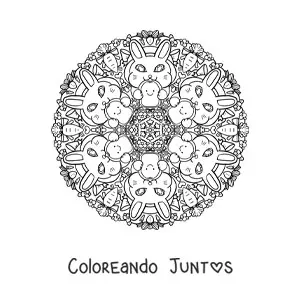 Imagen para colorear de mandala de conejos comiendo para niños de primaria