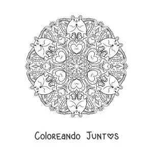 Imagen para colorear de mandala de roedores y corazones para niños de primaria