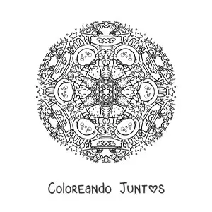 Imagen para colorear de mandala de postres y conejos para niños