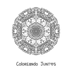 Imagen para colorear de mandala de conejos y corazones para niños