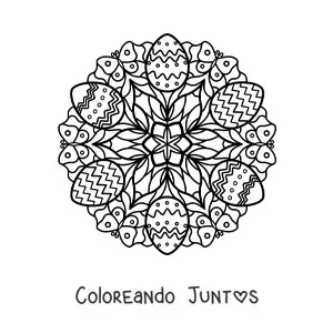 Imagen para colorear de mandala de huevos de Pascua y mariposas para niños