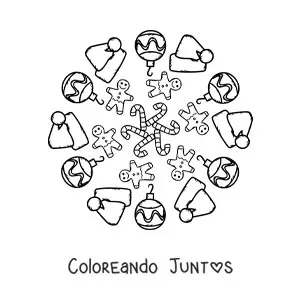 Imagen para colorear de mandala de dulces de Navidad para niños