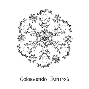 Imagen para colorear de mandala de renos y bolas de Navidad para niños