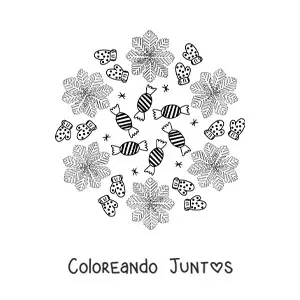Imagen para colorear de mandala de dulces y guantes de Navidad para niños