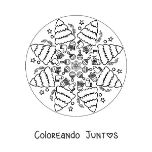 Imagen para colorear de mandala de árbol de Navidad para niños