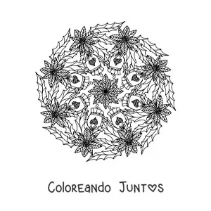 Imagen para colorear de mandala de Navidad con campanas y flores