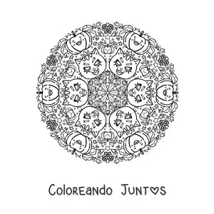 Imagen para colorear de mandala de Halloween kawaii