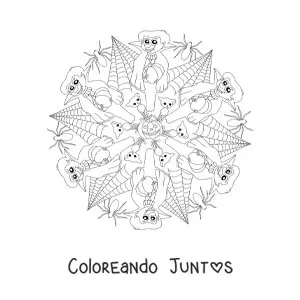 Imagen para colorear de mandala de Halloween con vampiros