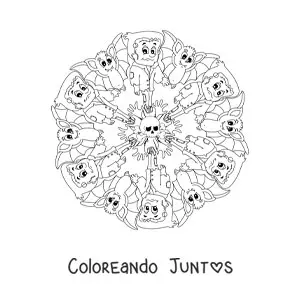 Imagen para colorear de mandala de Halloween con frankenstein y calavera