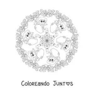 Imagen para colorear de mandala de Halloween con vampiro y ataúd