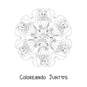 Imagen para colorear de mandala de Halloween con vampiro y calabaza