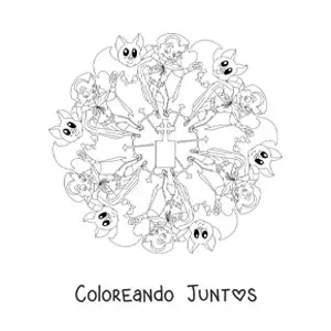 Imagen para colorear de mandala de Halloween con vampiro y murciélago