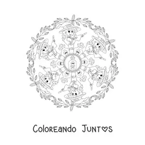Imagen para colorear de mandala de Halloween con bruja y pociones