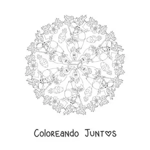 Imagen para colorear de mandala de Halloween con bruja y caldero