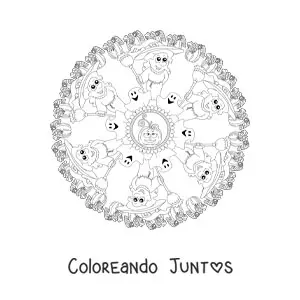Imagen para colorear de mandala de Halloween con bruja y fantasmas