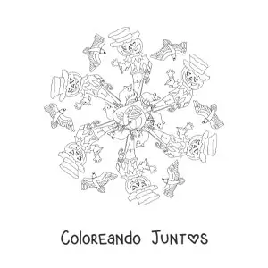 Imagen para colorear de mandala de Halloween con espantapájaros