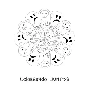 Imagen para colorear de mandala de Halloween con fantasmas