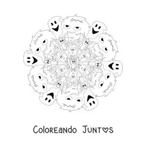 Imagen para colorear de mandala de Halloween con fantasmas