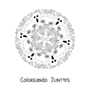 Imagen para colorear de mandala de Halloween con fantasmas