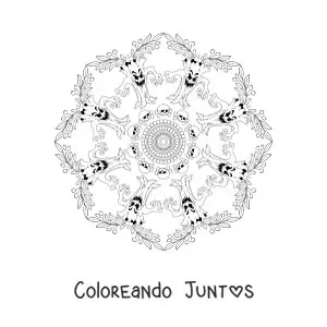 Imagen para colorear de mandala de Halloween con árbol embrujado