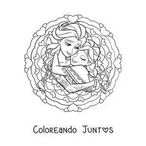 Imagen para colorear de mandala de las princesas Anna y Elsa de Disney