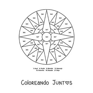 Imagen para colorear de mandala de multiplicación del número 3