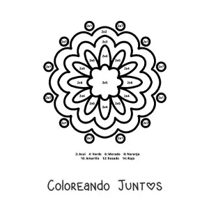 Imagen para colorear de mandala de multiplicación del número 4