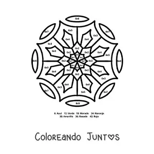 Imagen para colorear de mandala de multiplicación del número 6