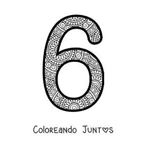 Imagen para colorear de mandala del número 6