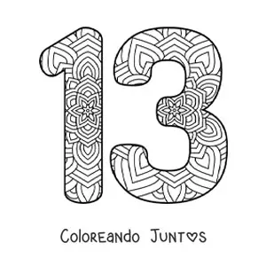 Imagen para colorear de mandala del número 13